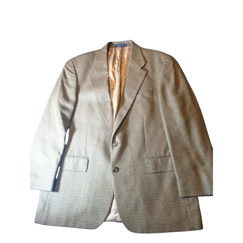 Polo University Mens 43R Ralph Lauren Sport Coat Beige Silk Wool Houndstooth